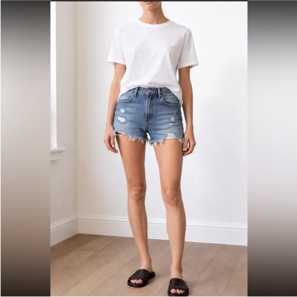 We The Free Light Blue Distressed Denim Cutoff Shorts
